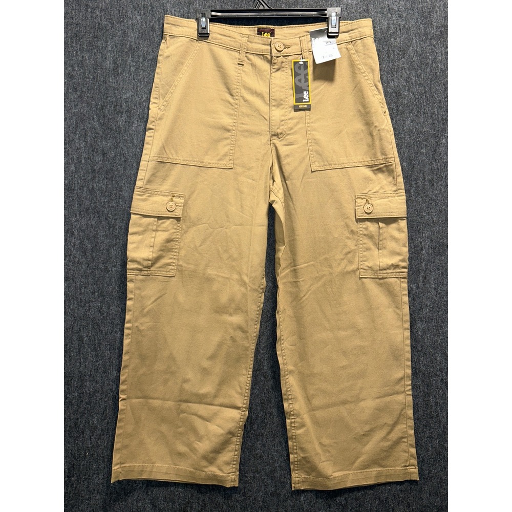 Lee Heritage Cargo Pants Women 12 Khaki Straight Leg Mid Rise Utility Streetwear